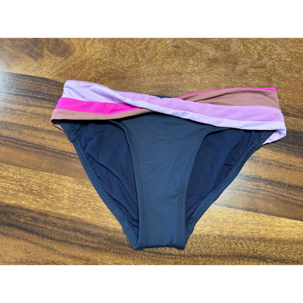 Robin Piccone Bikini Bottoms Womens XS Navy Blue Striped Twist‎ Waist Colorful